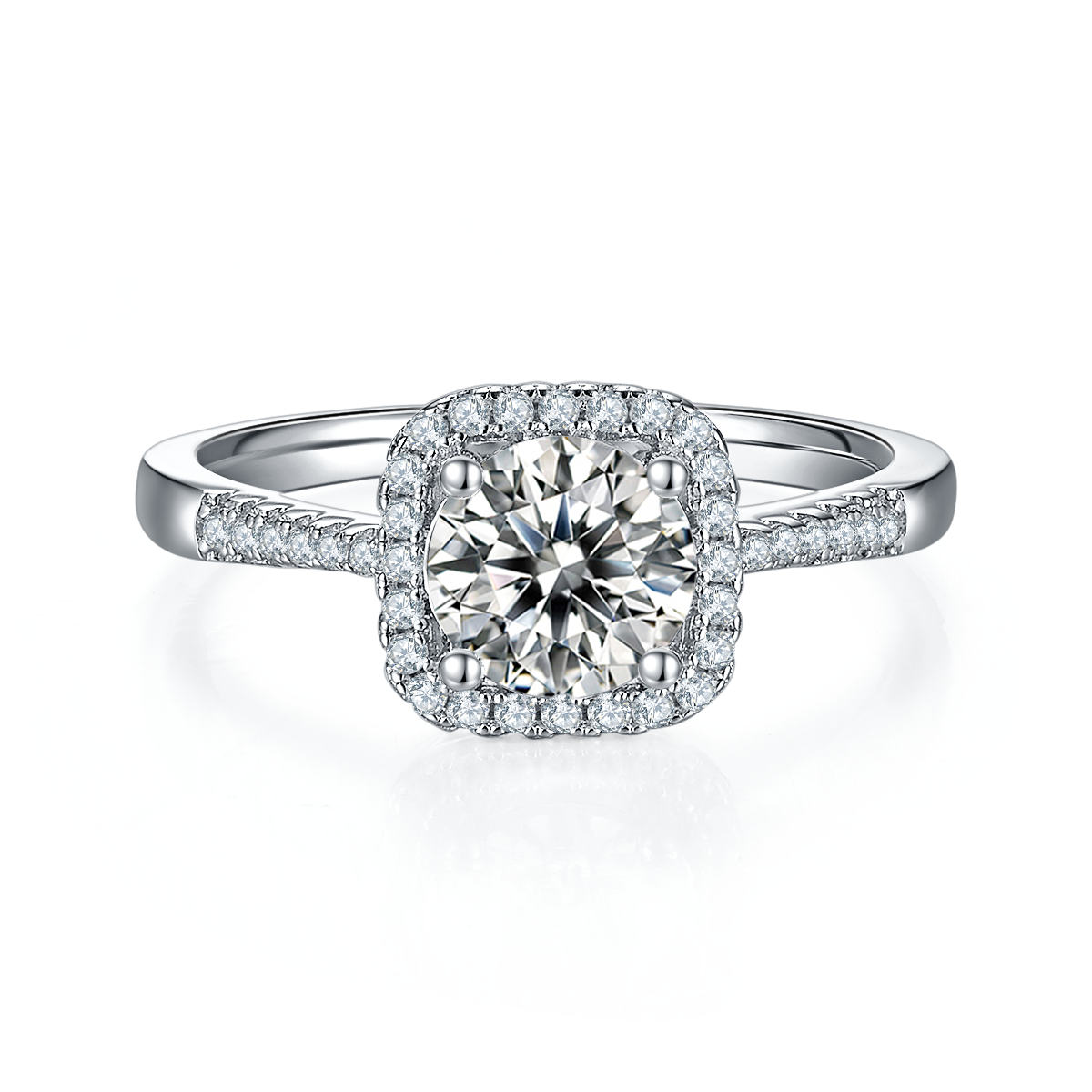 Straight arm luxury square bag S925 silver plated platinum Moissanite women's ring 1 carat D-grade